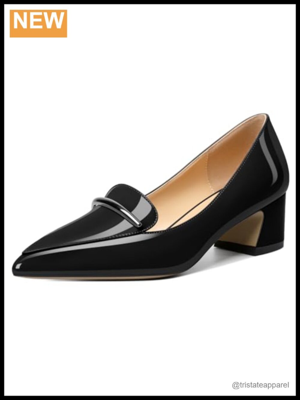 Women's Pointed Toe Block Heel Loafers Slip On Dress Pumps